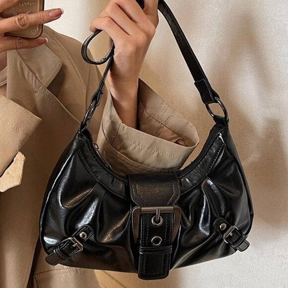 Women's PU Leather Shoulder Bag Retro Punk Clutch Zipper Closure - Picture 2 of 7